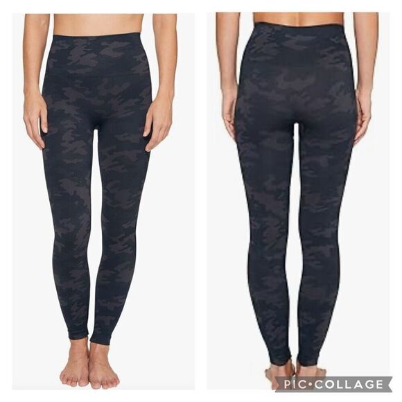 SPANX Pants - SPANX tummy control Look at Me Now Seamless Leggings, Black Camo XL